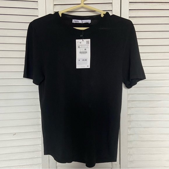 ZARA BASIC EXTRAFINE KNIT TOP XL Black NWT - Picture 1 of 5